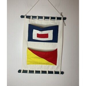Vintage Marine DECOR NAUTICAL Signal Flag Wall Decor Storage Pockets Boat